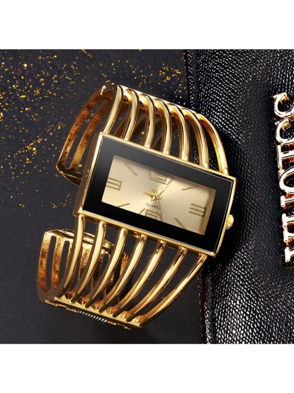 Women's Gold Luxury Rectangular Case Analog Quartz Dress Fashion Wrist Watches - Picture 2 of 6